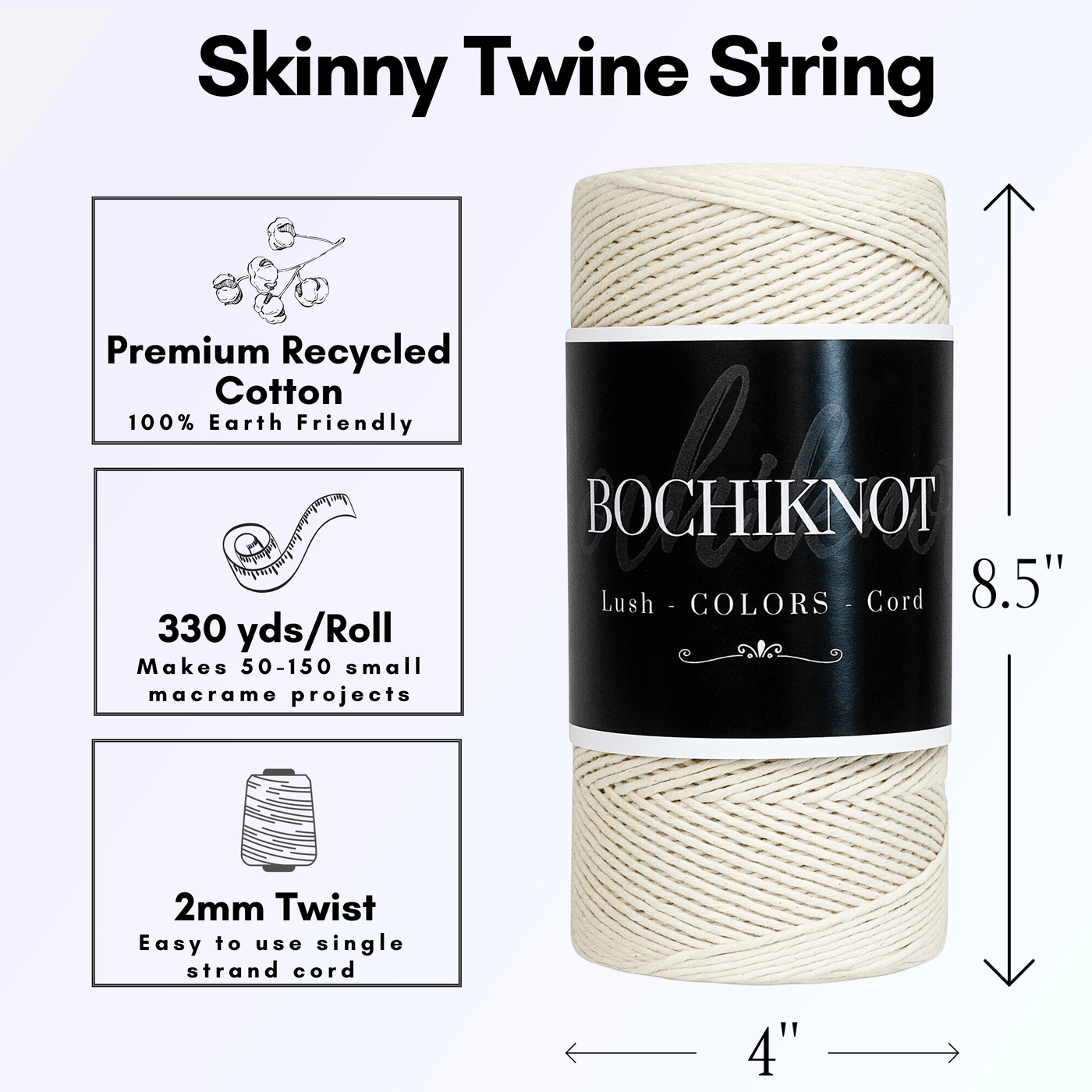 2mm Single Twist Skinny Cord (330yds) - Bochiknot