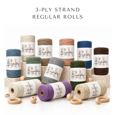3-Ply Macrame Cord, Regular Rolls, assorted colors with wooden beads and rings