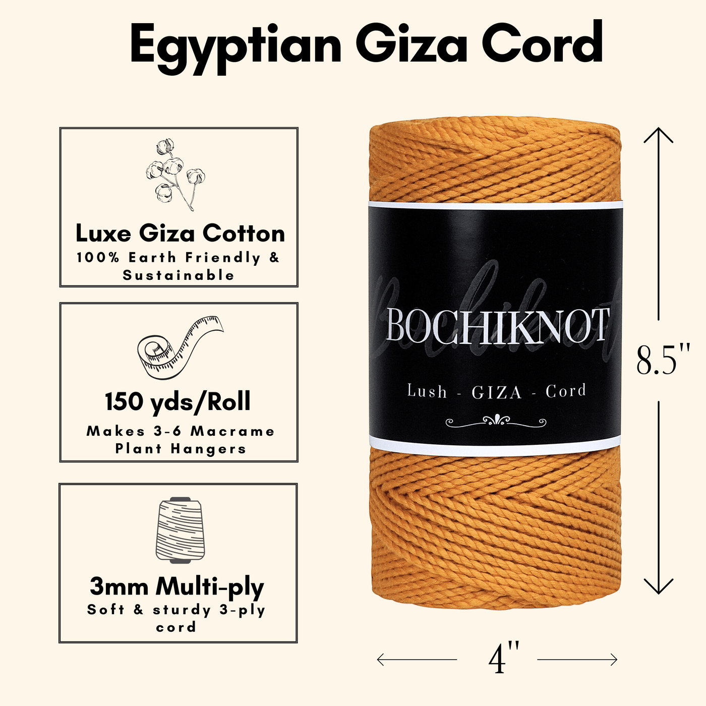 3mm 3ply Egyptian Giza Cord (105yds) - Bochiknot