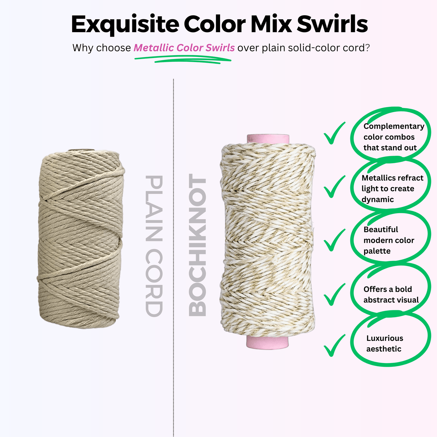 3mm Single Twist Metallic Color Swirl Cord (165yds) - Bochiknot