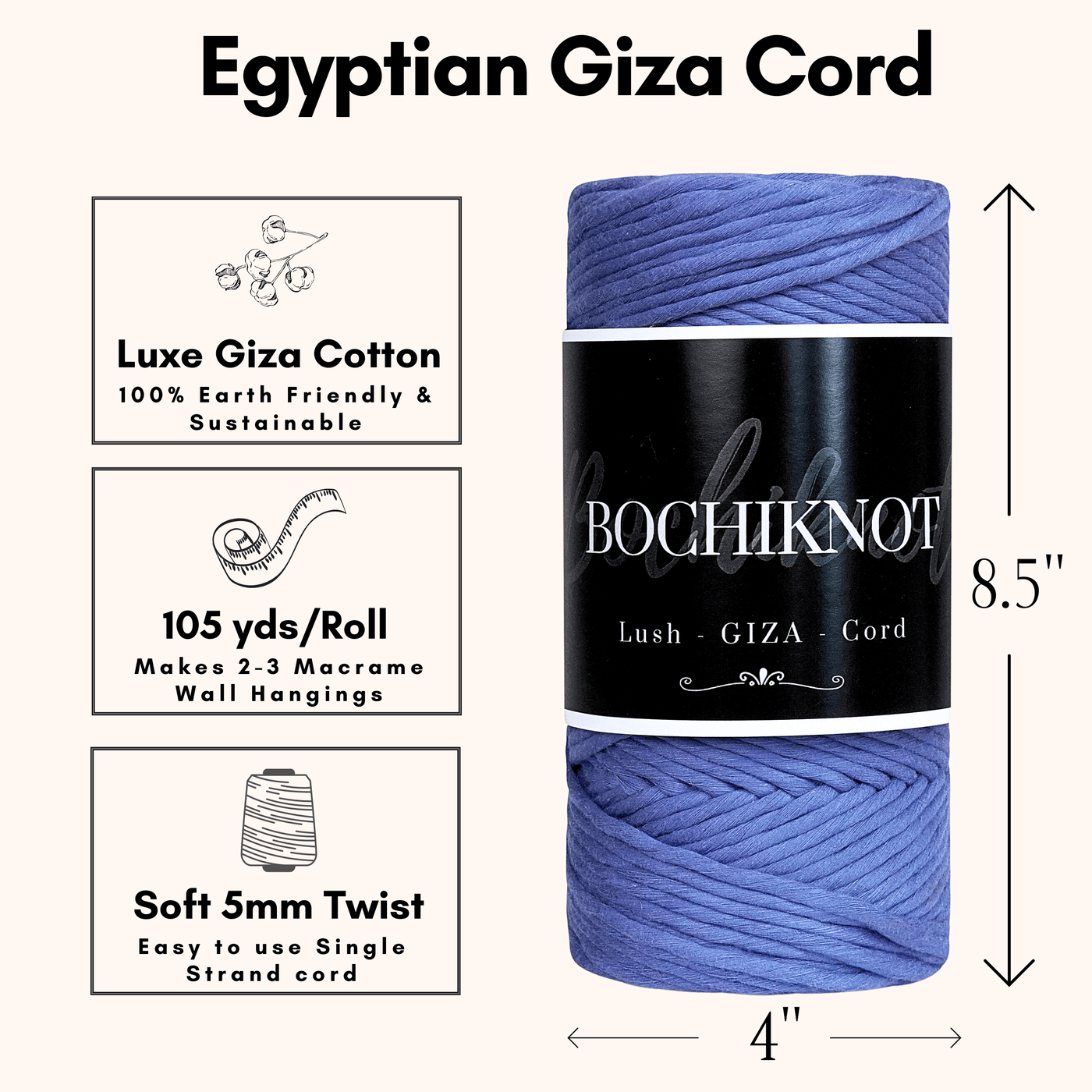 5mm Egyptian Giza Cord (105yds) - Bochiknot
