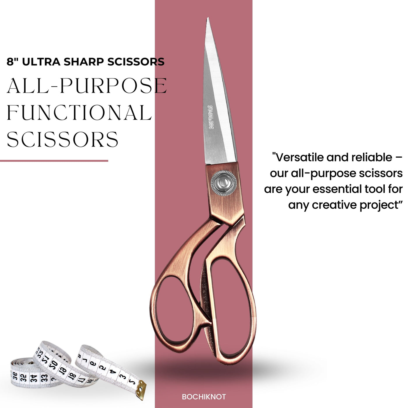 8" Rose Gold All-Purpose Macrame Scissors (Multi-Use Scissors)