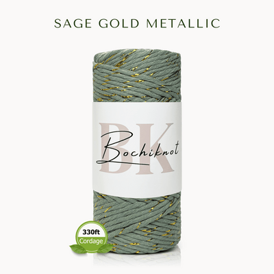 Clearance Metallic Macrame Cord (100m, Sage & Gold)