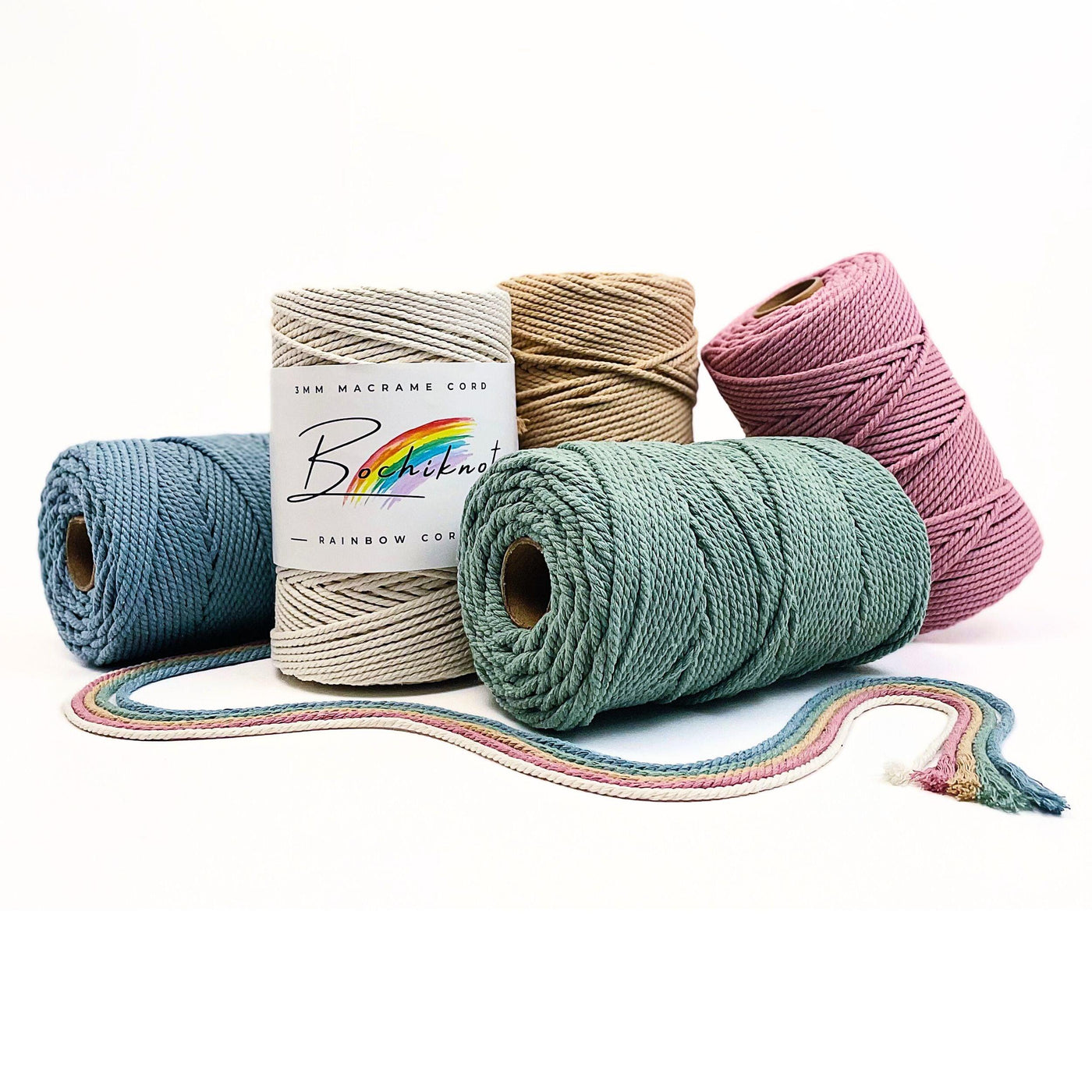 RAINBOW 3mm 3ply Twist Recycled Cotton Cord/Rope (310 yds) - Bochiknot
