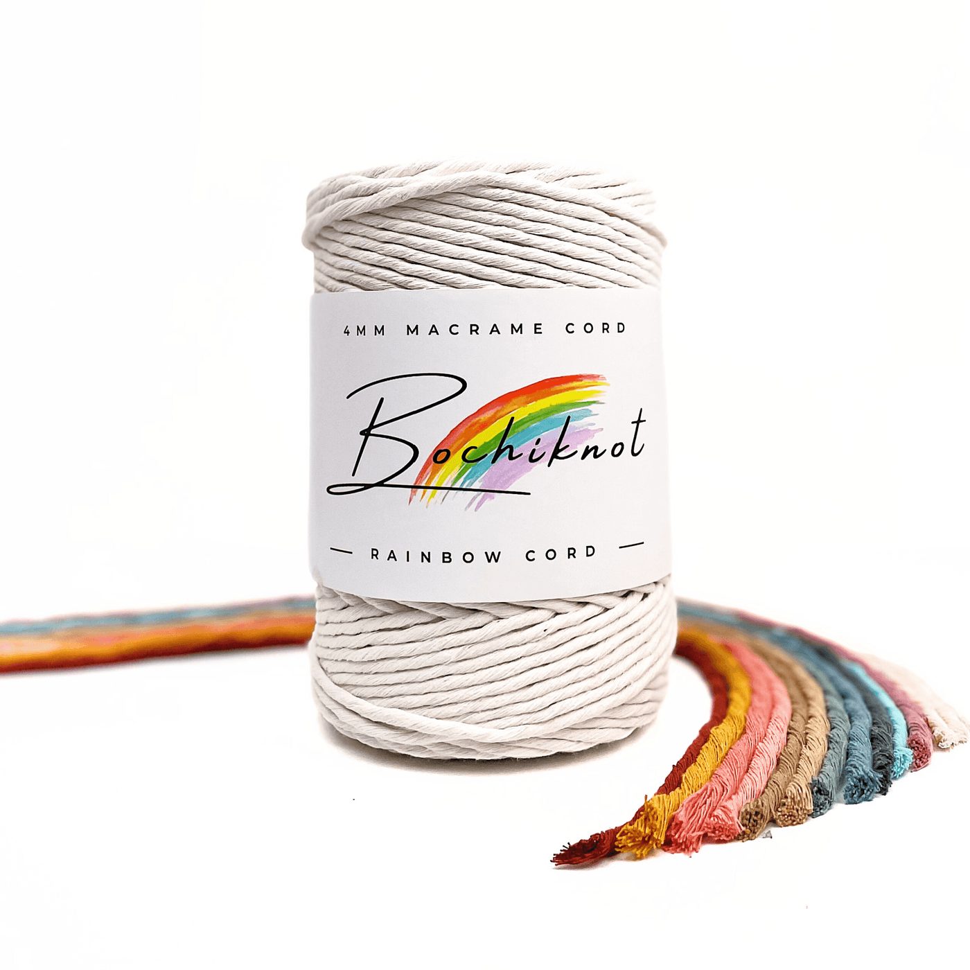 RAINBOW 4mm Single Strand Twist Recycled Cotton Cord (200yds) - Bochiknot